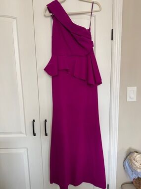 Chiara Boni One-Shoulder Magenta Peplum Gown